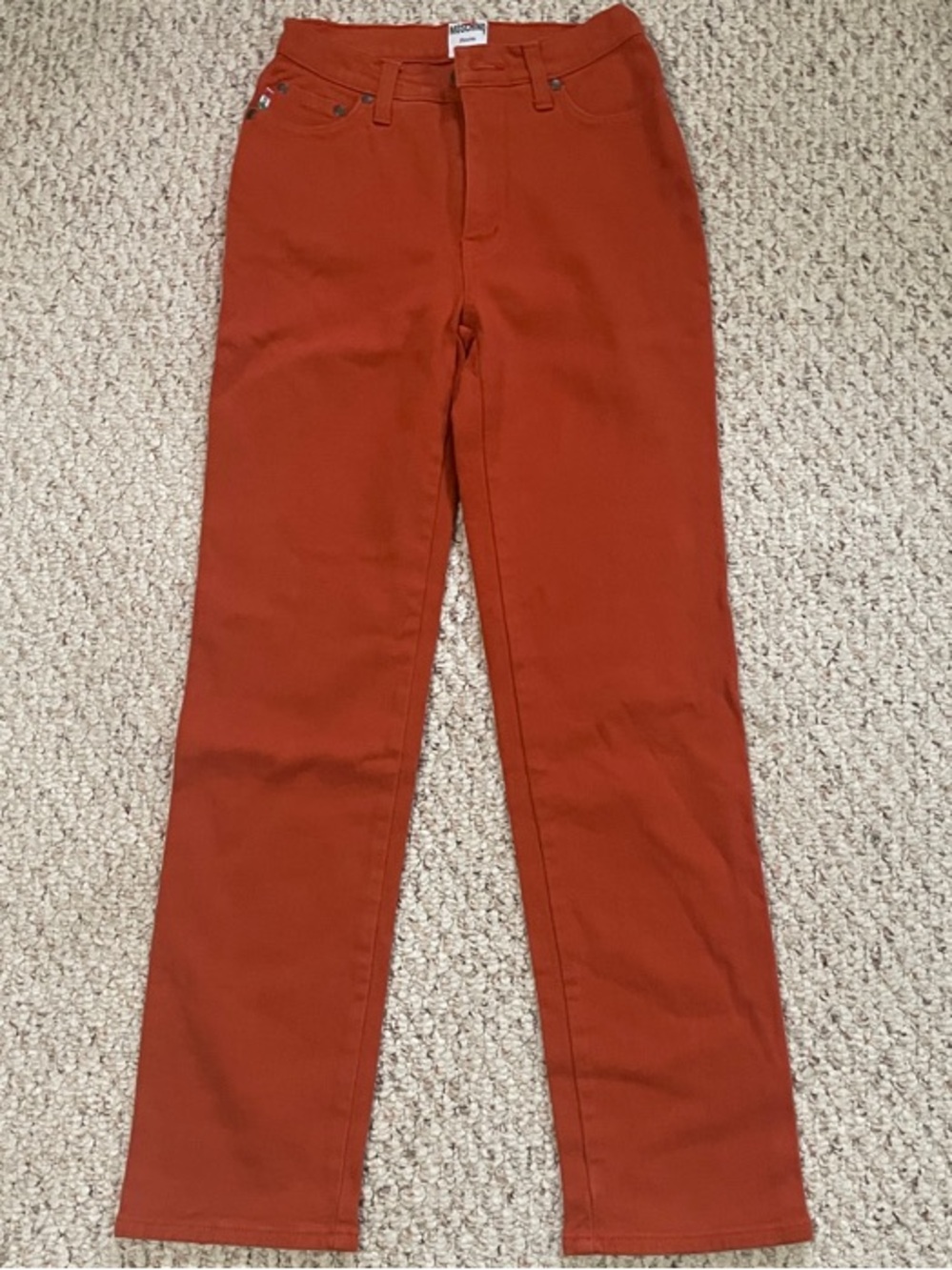 Moschino High Rise Straight Leg Orange Jeans with Branded Waistband